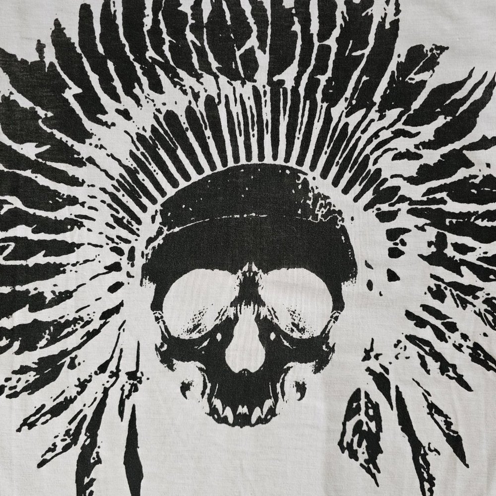 Edgy Skull with Feather Headdress Fringe Tank Top - White - Picture 2 of 2